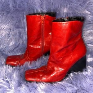 Ruby Red Platform Ankle High Heel Boots